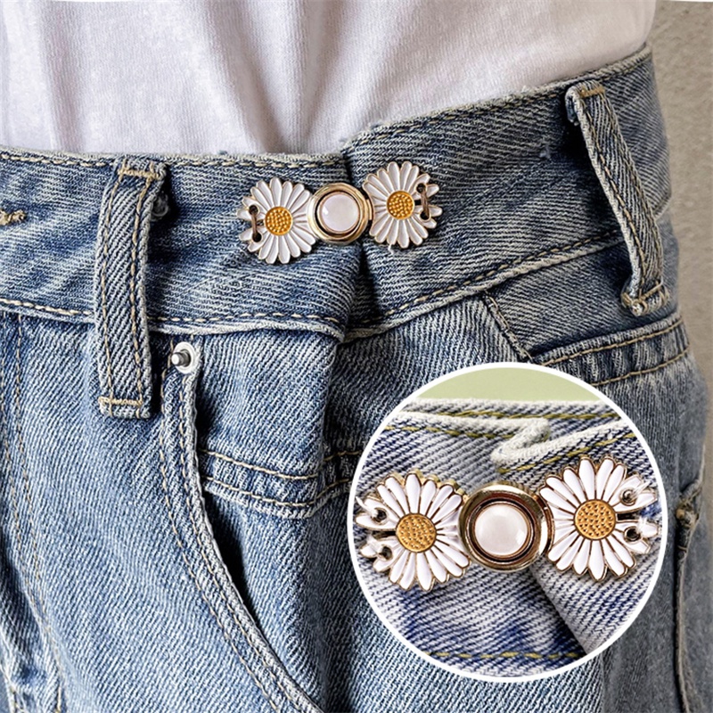 Papaozhu Detachable Daisy Sewing Jeans Button Pins Untuk Celana Pinggang Mengencangkan Gesper Bunga Snap Pengikat Klip Adjustable Daisy Buttons Untuk Celana Gaun Pakaian