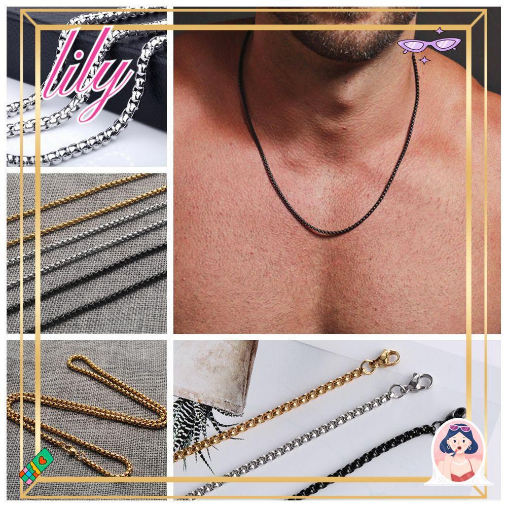 Kalung Rantai Manik-Manik Bentuk Persegi Bahan Titanium Steel Ukuran 3mm Warna Emas Hitam Silver Untuk Pria