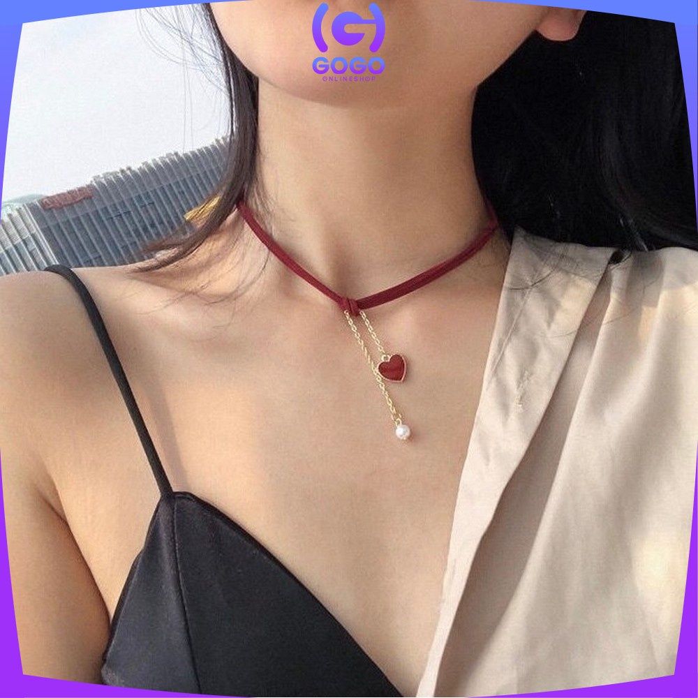 GOGO-K126 Kalung Choker Necklace Wanita Bentuk Love Mutiara Korean Style / Kalung Aksen Mutiara Aksesoris Wanita Import