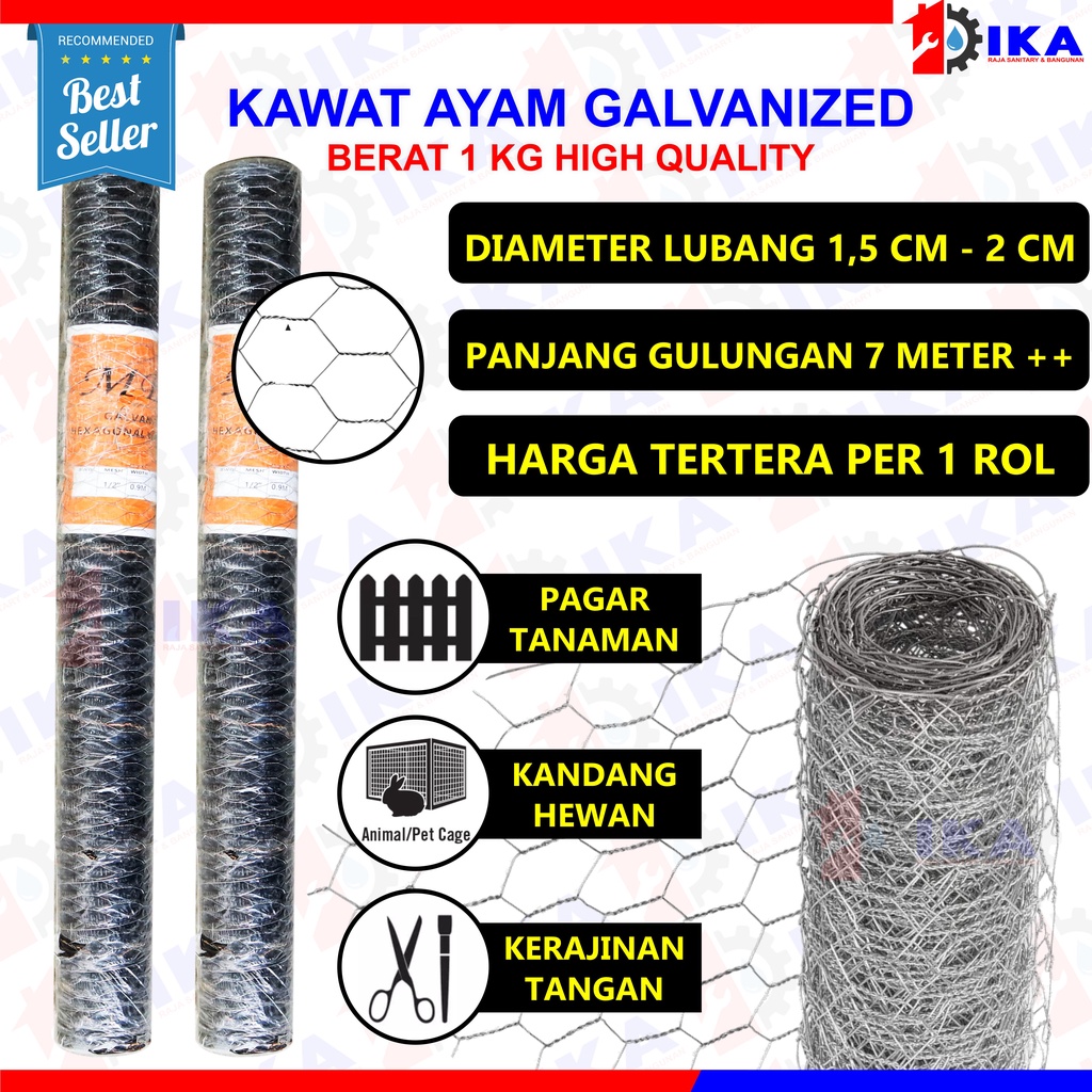 Kawat Ayam Galvanized / Chicken Wire Mesh 1/2&quot; Panjang 7,5 M Untuk Kandang Ternak Harga 1 Roll