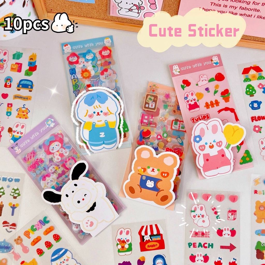 10pcs / Set Stiker Transparan Motif Kartun Hewan Peliharaan Untuk Dekorasi Scrapbook / Diary / Jurnal DIY