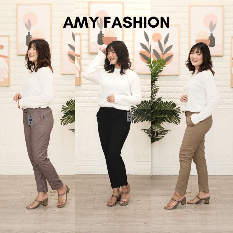 CELANA CHINOS WANITA BAGGY PANTS PREMIUM KAIN HITAM CREAM CELANA KERJA KANTOR FASHION