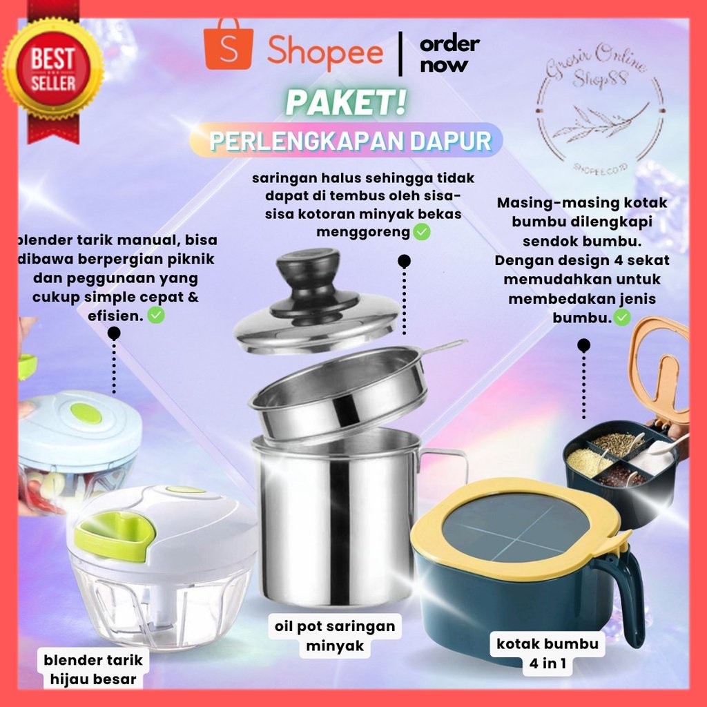 GOS- PAKET PELENGKAP DAPUR/ Kotak bumbu Blender Hijau Besar Oilpot 1,3L