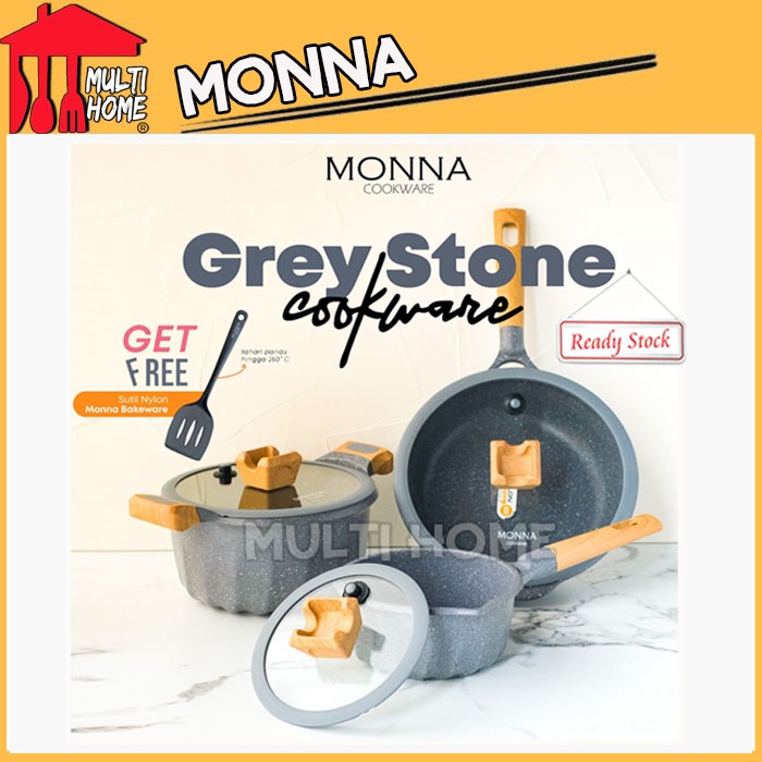 Panci Set Grey Stone Monna Cookware / Wajan / Panci Monna Free Sutil