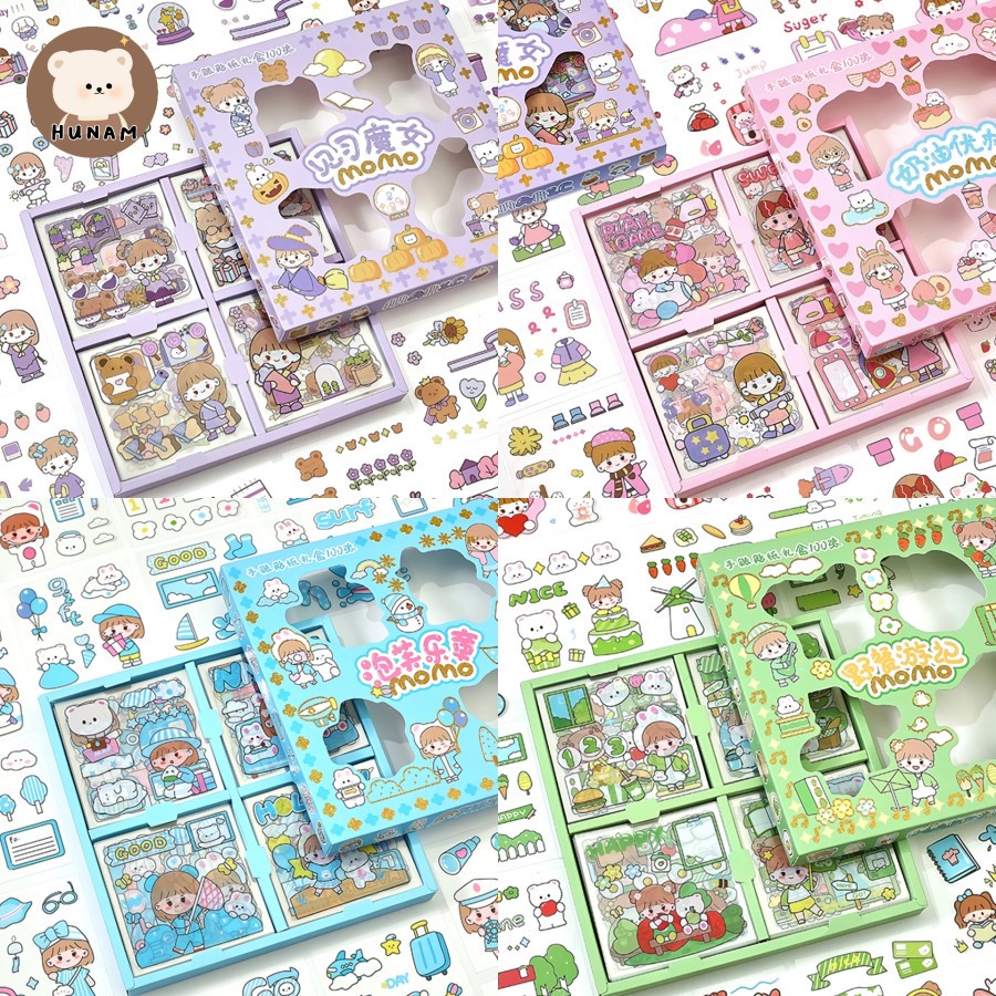 

maxwell168 MOMO Stiker 1BOX Isi 100 Pcs Sticker Aesthetic | Sticker DECO Hp Tumblr Laptop Lucu Cute DIY Tempel Buku Scrapbook Diary Import Murah