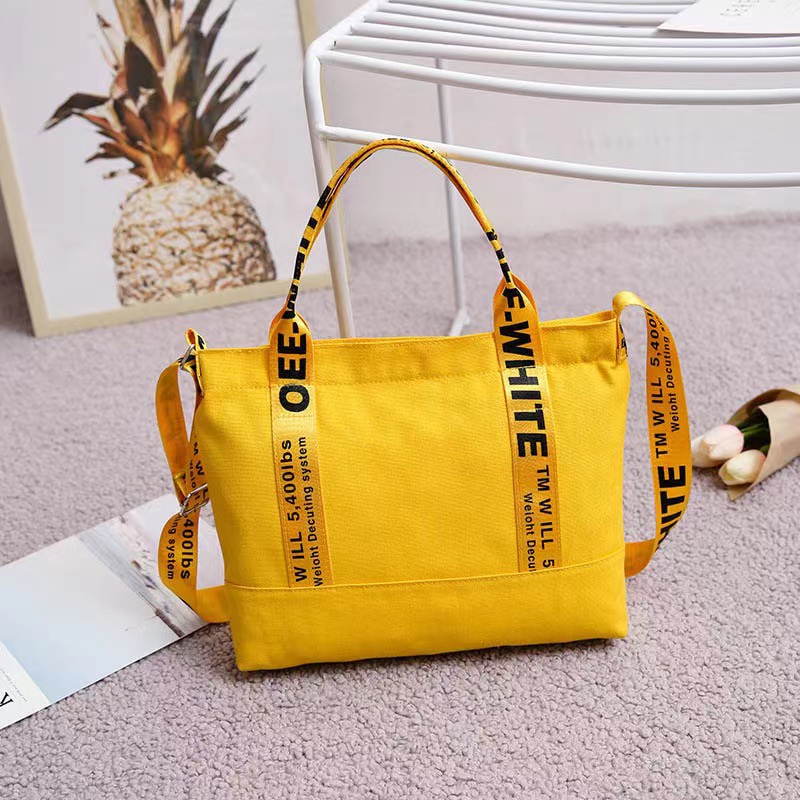TOTE BAG SIMPEL KOREA UNISEX PRIA DAN WANITA WHITE OFF113 YELLOW