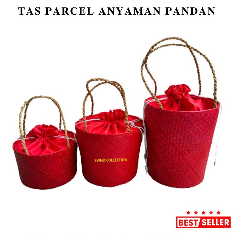 Tas Parcel Isi 1 Toples | 2 Toples | 3 Toples (Merah) Keranjang Hampers Anyaman Tas Hampers Lebaran