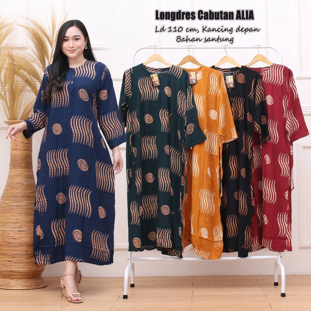 Daster Lengan Panjang Busui Daster Kancing Depan Longdress Lukisan