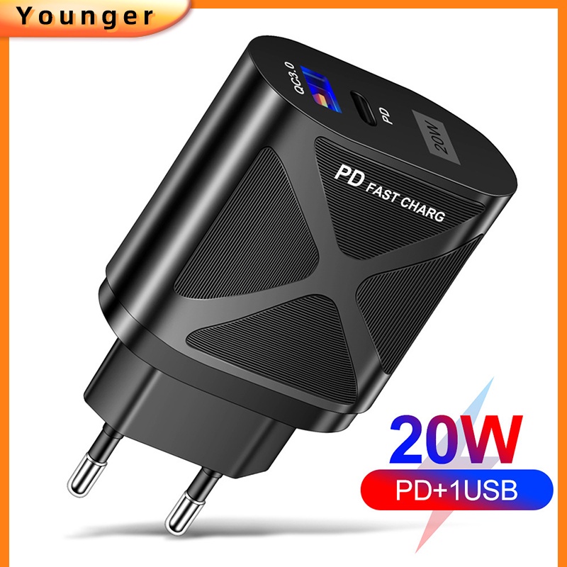 Adapter Power Charger USB QC3.0 + PD 20W Fast Charging Untuk Iphone / Android