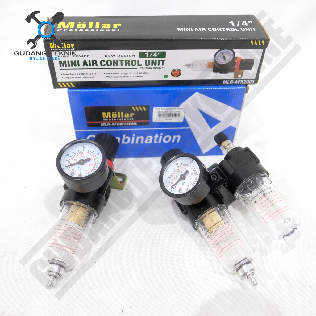 Mini Air Control Unit Single Double 1/4&quot; MOLLAR / Filter Air Kompresor Udara Regulator Pengatur Tekanan 1/4 Inch MOLLAR