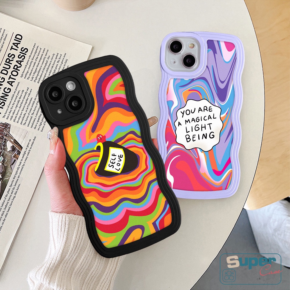 Case Untuk Realme C55 C35 C25 C15 5 5i 5s 6i C12 C21Y C25Y C11 C20 C25s C11 2021 C20A C1 C3 Casetify Cat Air Label Love Self Colorful Rainbow Wavy Edge Shockproof Soft TPU Cover