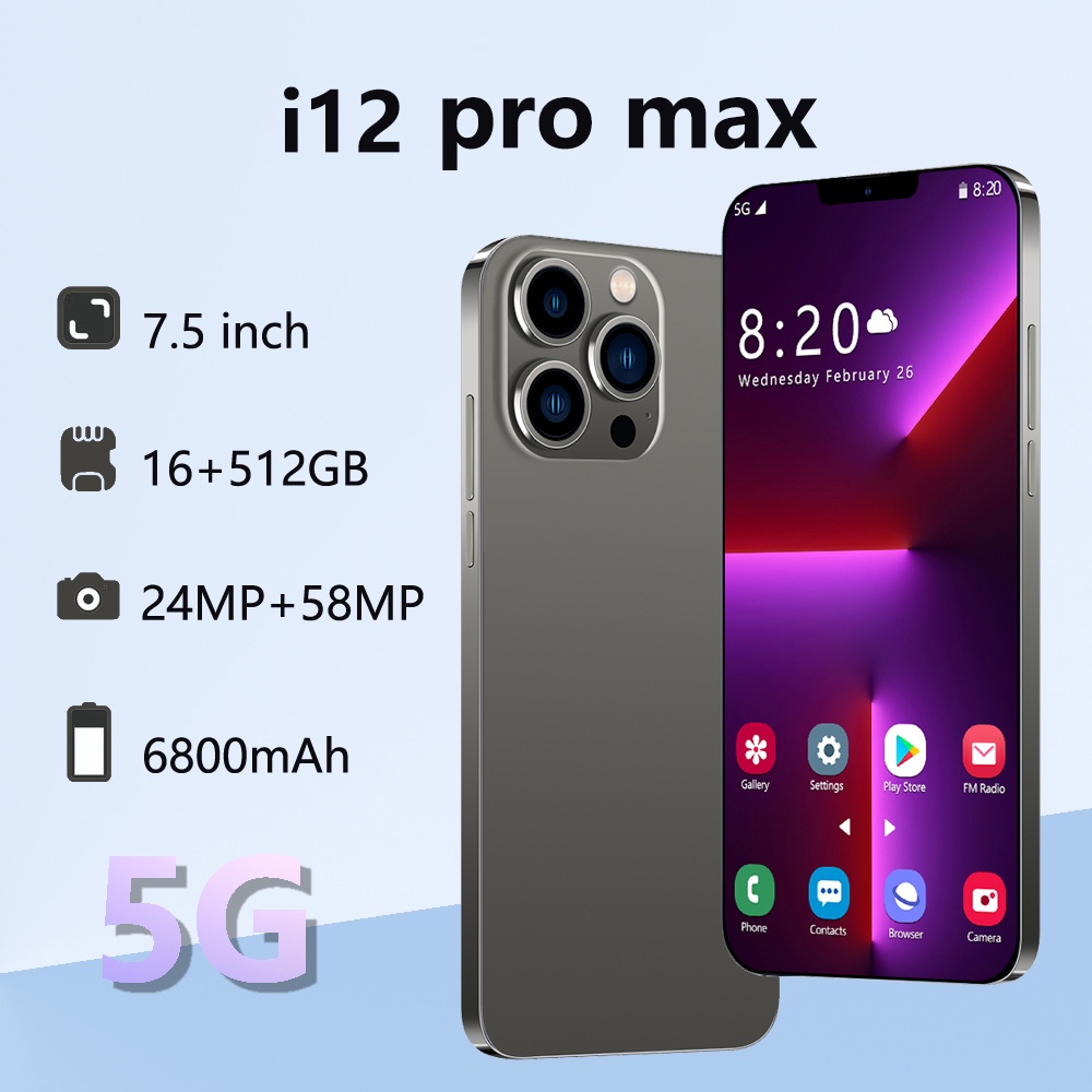 【HP Baru】HP Murah i12 Pro Max 4G/5G HD+ IPS Premium Display handphone Android Dual Nano / Dual Sim S