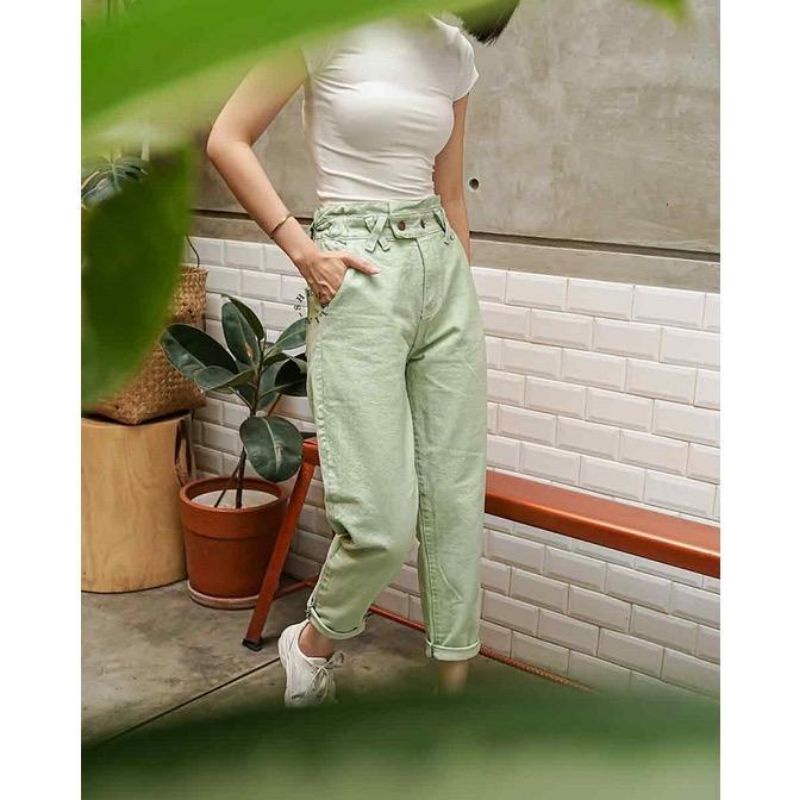 Shenelin Celana Boyfriend Jeans Highwaist Baggy Wanita Ankle Remaja Wanita Outfit