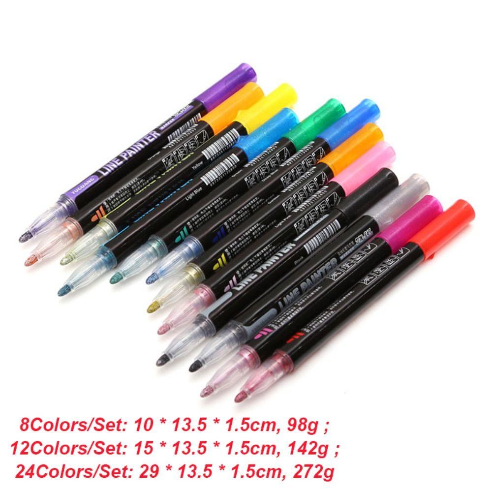 Preva8 /12/24PCS Pen Garis Ganda Graffiti DIY Natal Fluorescence Pen Watercolor Magic Contour Stabilo Pen