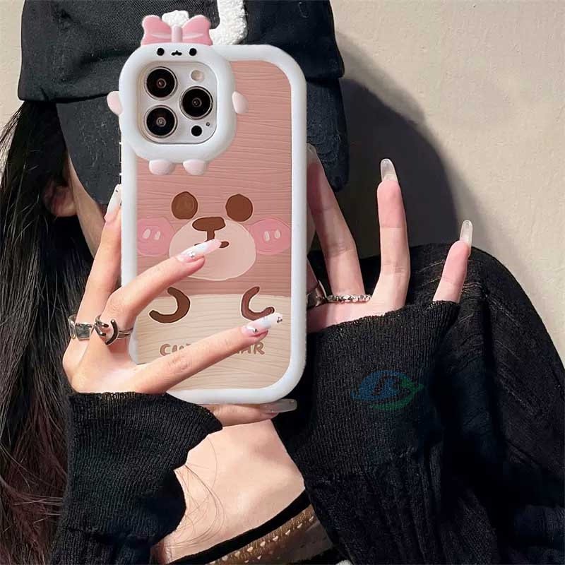 Realme 10 C55 C30 C31 C33 C35 C21Y C25Y RealmeC11 C25 C17 C15 C12 C3 C2 7i 5 5i 6i Beruang Coklat Little Monster Frame Lensa Phone Case Binteacase