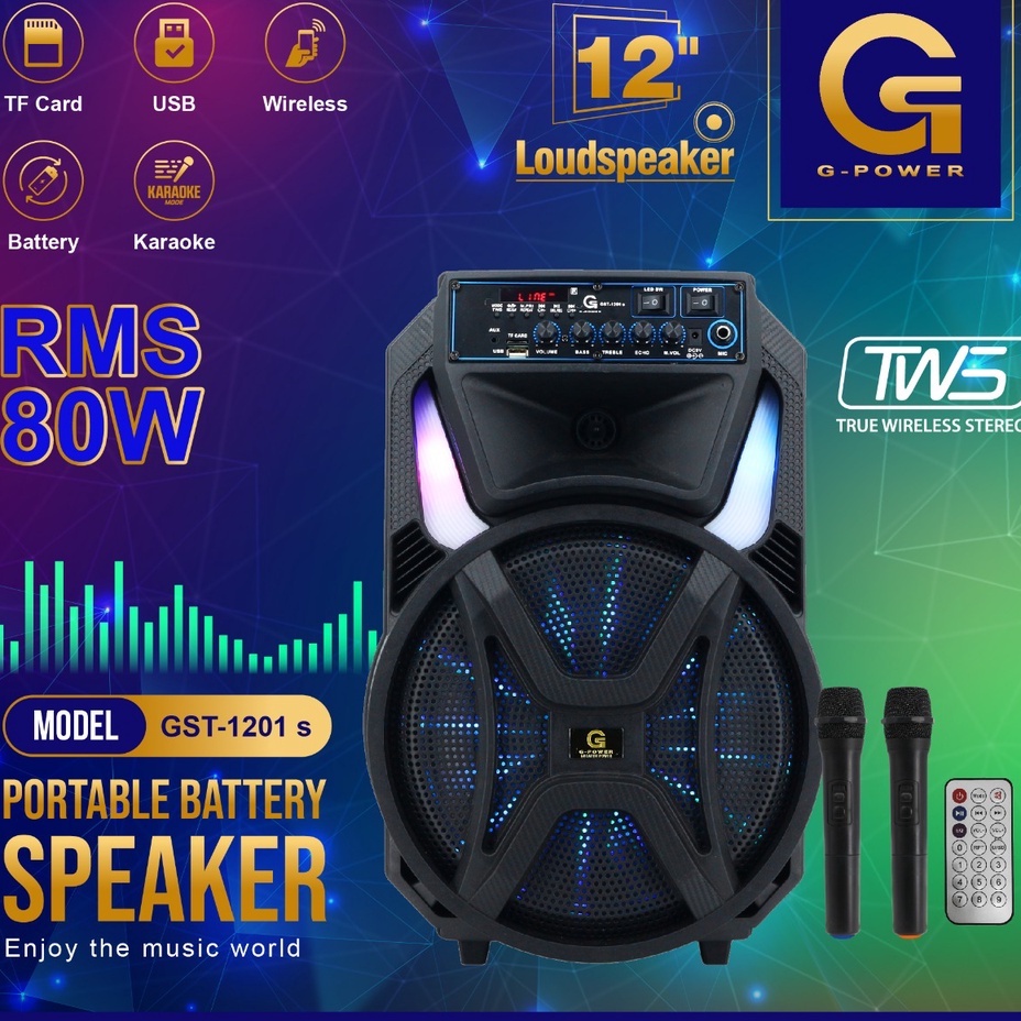 G-Power Speaker Portable Bluetooth GST 1201s Free 2 Microphone Wireless Garansi Resmi