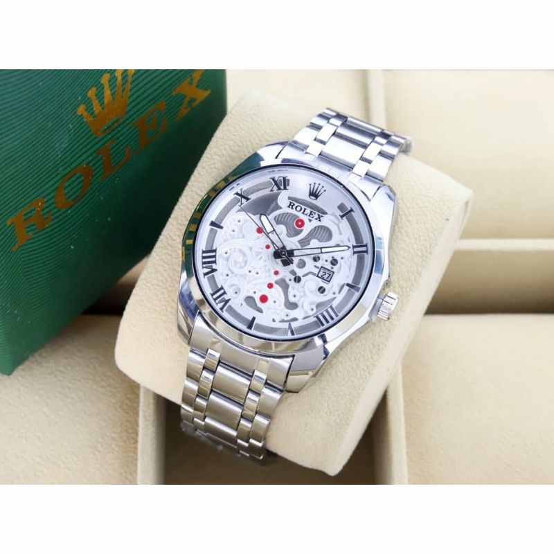 Jam Tangan Rolex Romawi Terlaris Stainliss Steel Tanggal Aktif Pria Rantai