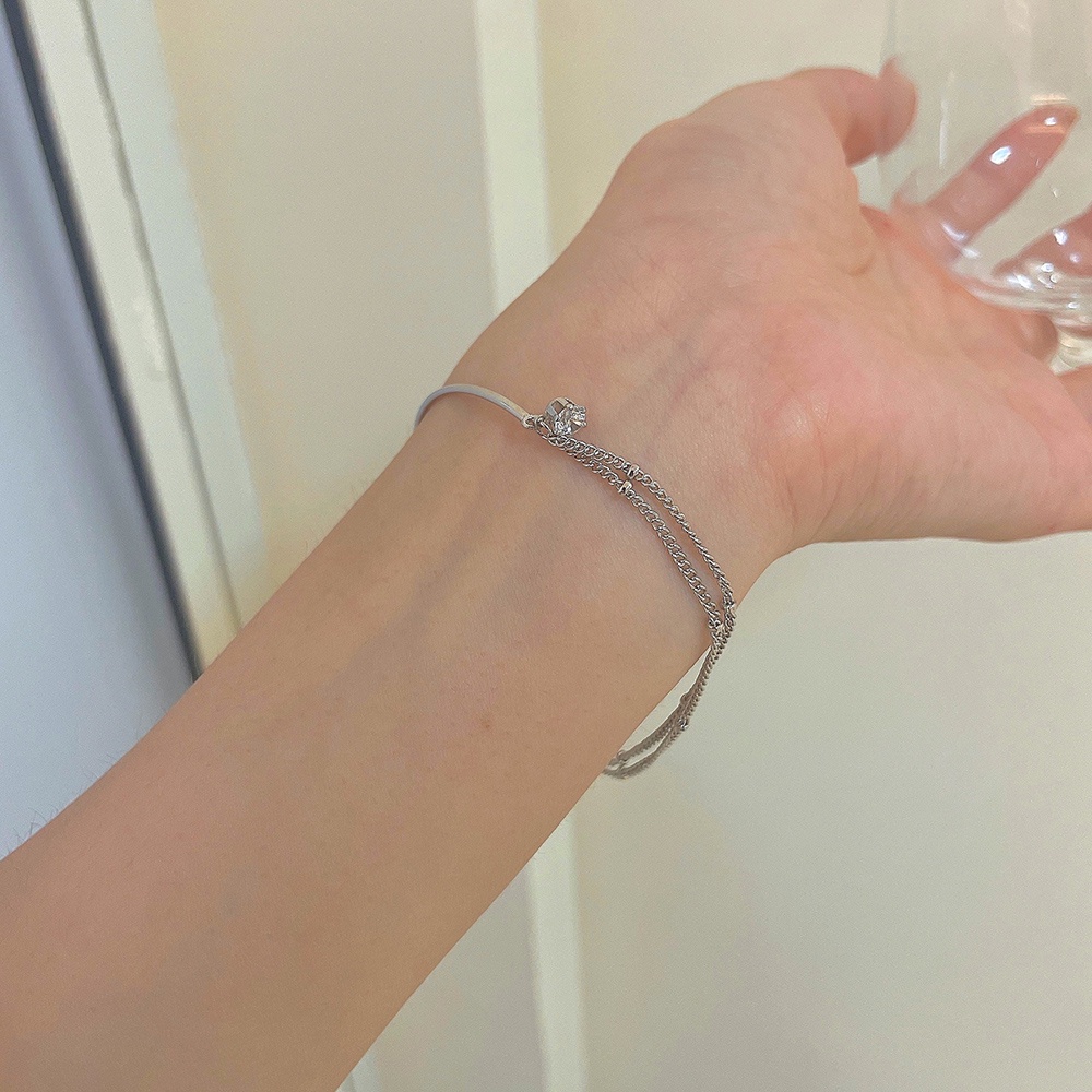 Gelang Rantai sterling Silver 925 Hias Liontin Zirkon Berlian Imitasi Asimetris Untuk Wanita