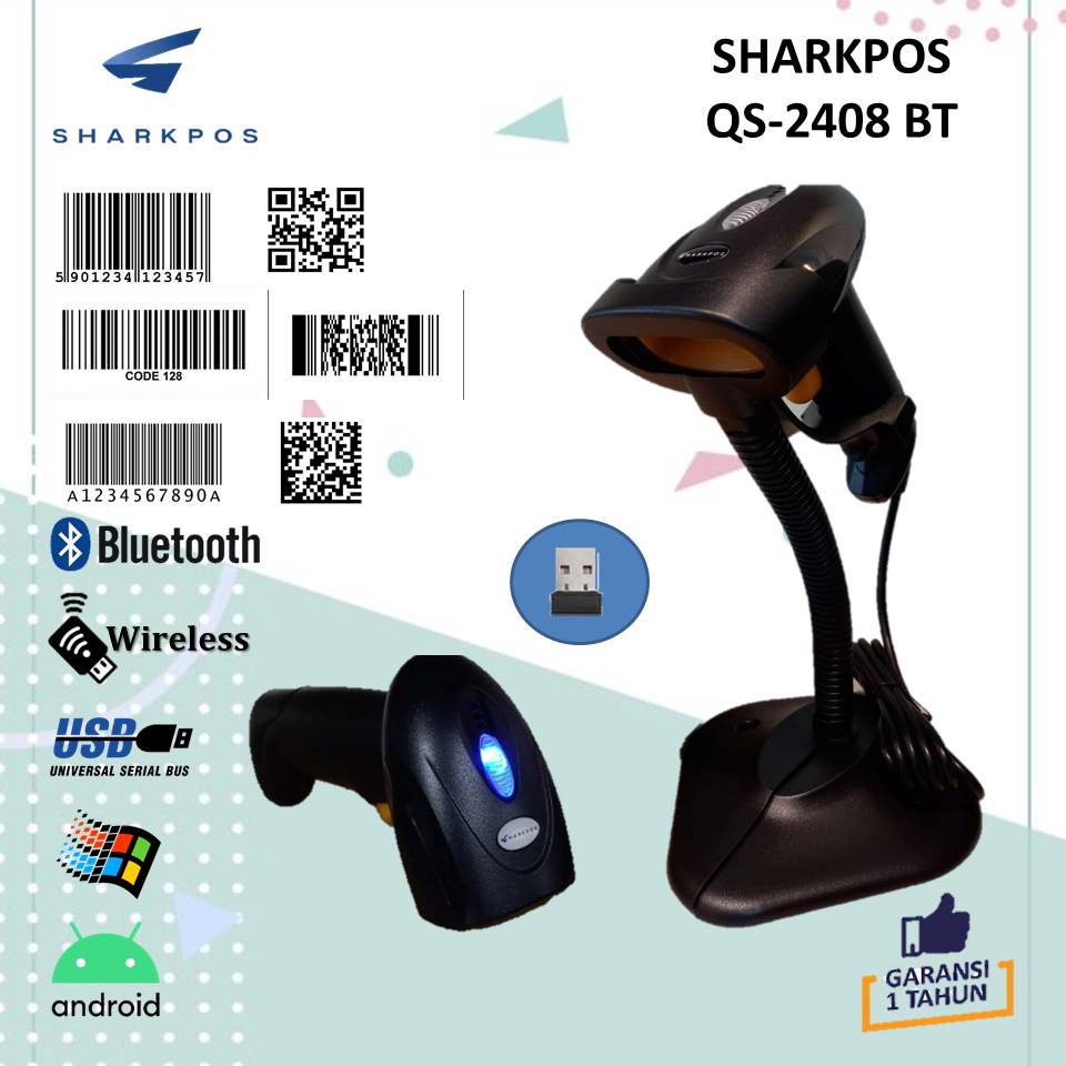 Barcode Scanner Sharkpos QS 2408 1D&amp;2D Bluetooth Dongle