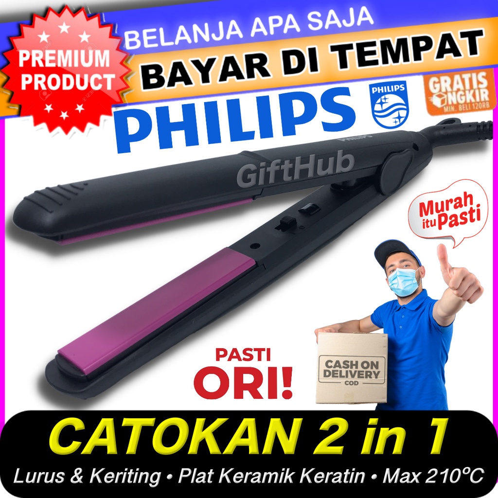 PHILIPS Catok 2in1 Premium Type Hp 8401 Original Dengan Plat Keramik Keratin Infused Hair Styling St
