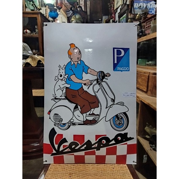 Enamel Papan Iklan Tintin Vespa Original