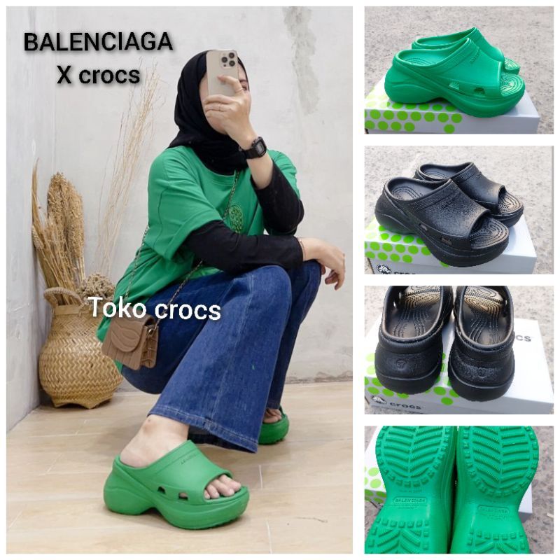 Sandal Balenciaga x Crocs / Sandal wanita wedges / Sandal Fuji