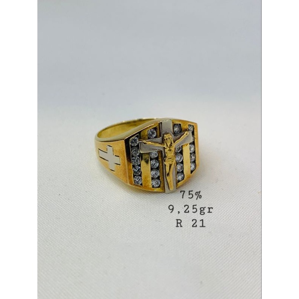 Cincin Cowok Cewek Emas Asli Kadar 750 75% Yesus Kristus Kristen Salib