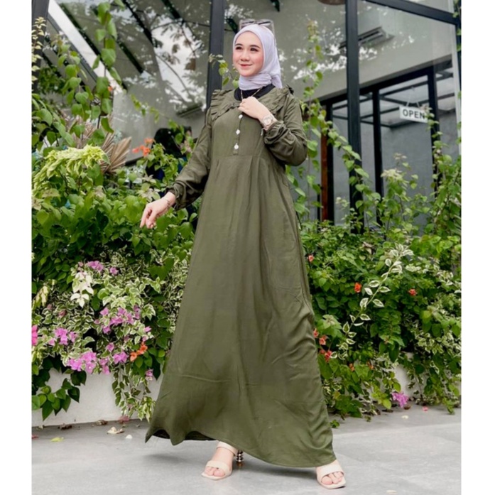 Gamis Amelia Bahan Rayon Maxi Dress Wanita Muslim Kancing Depan Terbaru