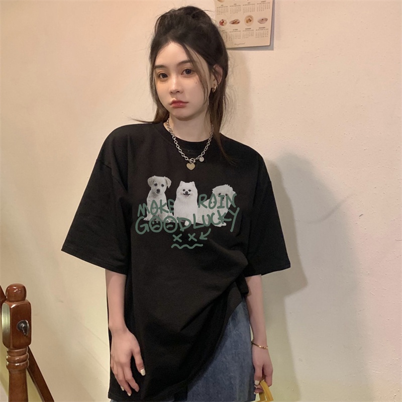 Print T-shirt Kaos Lengan Pendek Wanita Cute Dog Oversize Korean Style