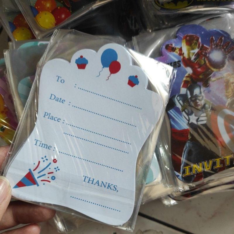 undangan ultah ulang tahun KECIL isi 10 invitation karakter tayo cars pony unicorn spider avengers kitty doraemon bt21 baby shark