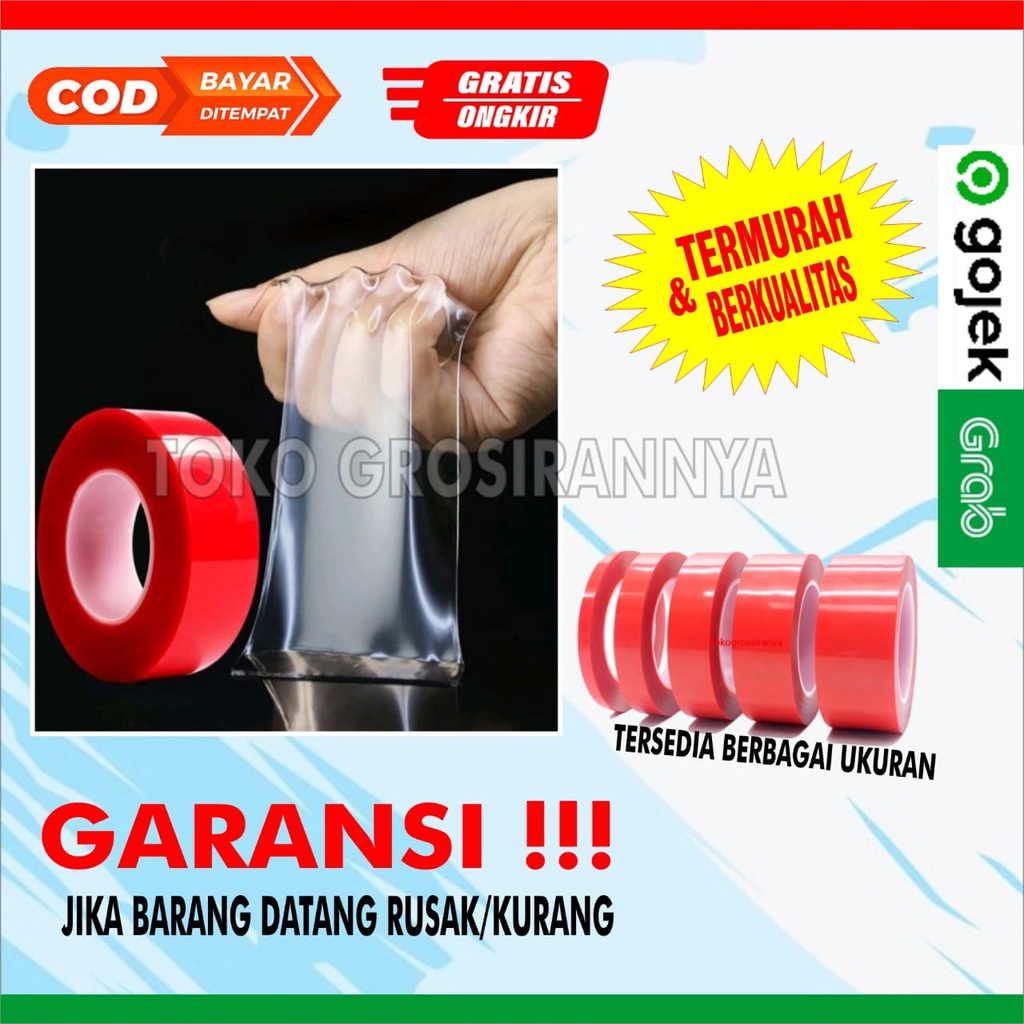 Double Tape bening 3M Acrylic anti air adhesive lem perekar Double tip lakban selotip red serbaguna