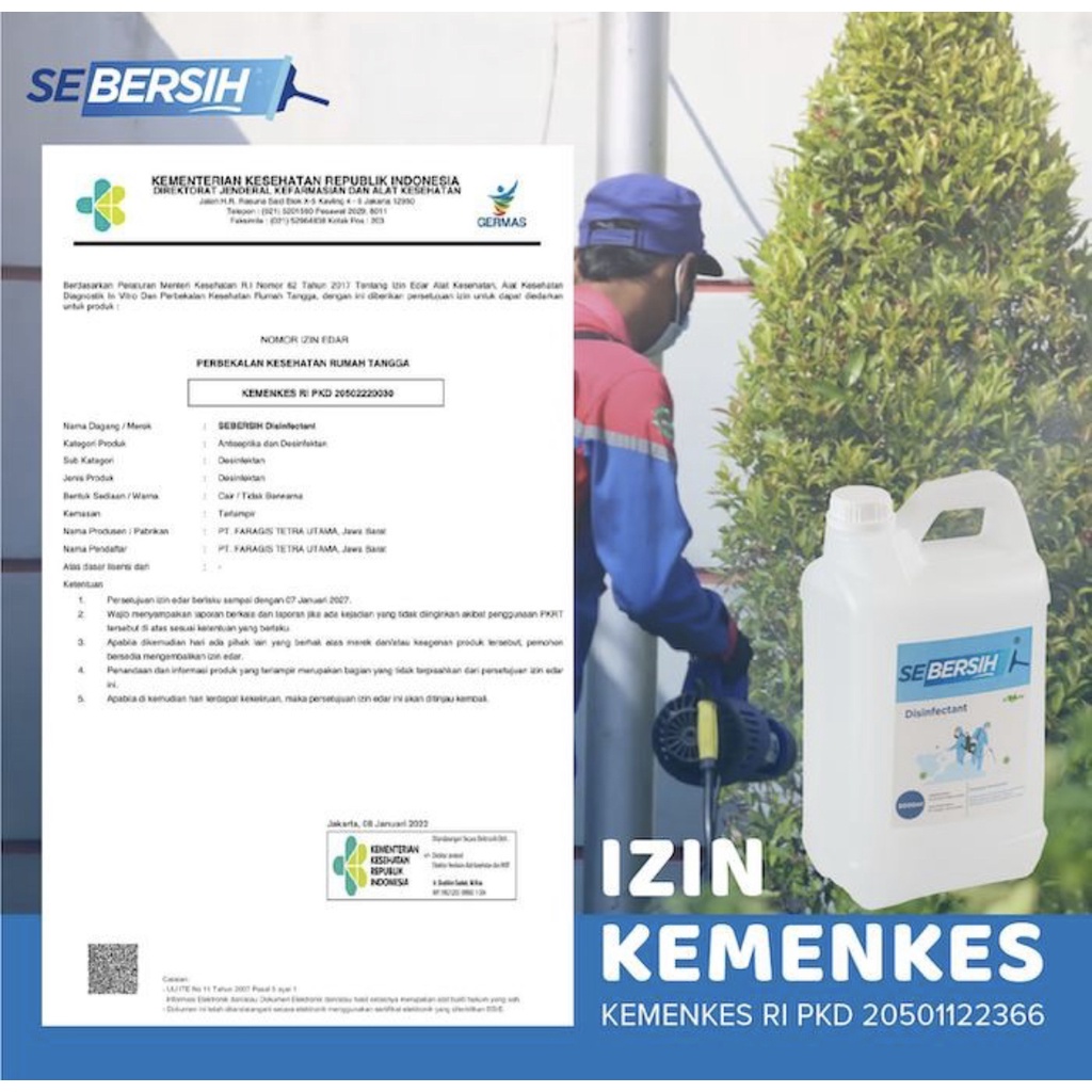 SEBERSIH Disinfektan Konsentrat 5 Liter Izin Kemenkes RI