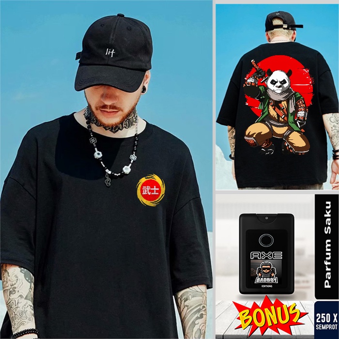 OVERSIZE T SHIRT ANIME SAMURAI PANDA KAOS JEPANG SAMURAI BIG SIZE UP 5XL