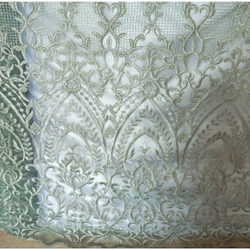 bahan kain tile brokat full bordir meteran hijau mint sage tebal halus