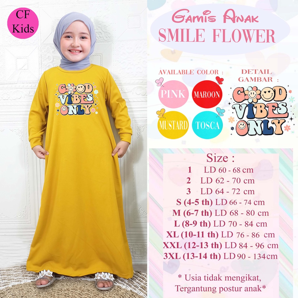 Gamis Anak Perempuan DTF Smile Flower CF Kids