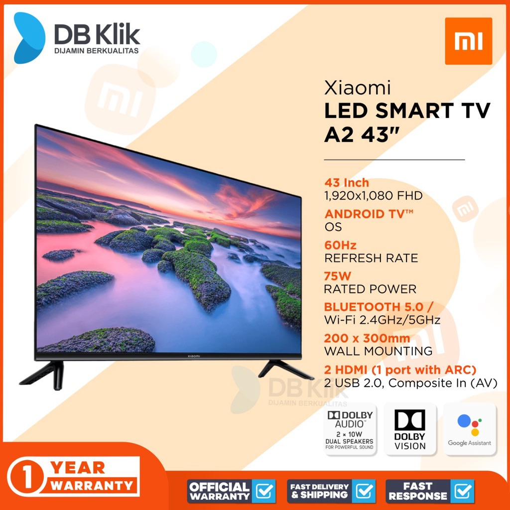 LED Smart TV XIAOMI A2 43inch FHD Dolby Audio- Android TV Xiaomi A2