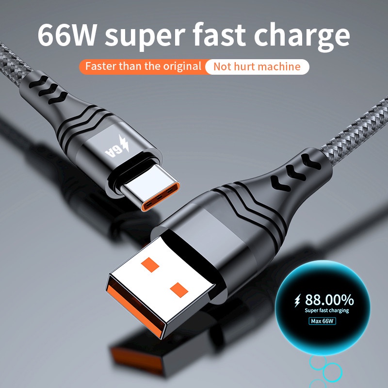 1/2m 66W Siku Tipe C Kabel Super Cepat Charging Cord 6A Kabel Cas Game Jalur Data