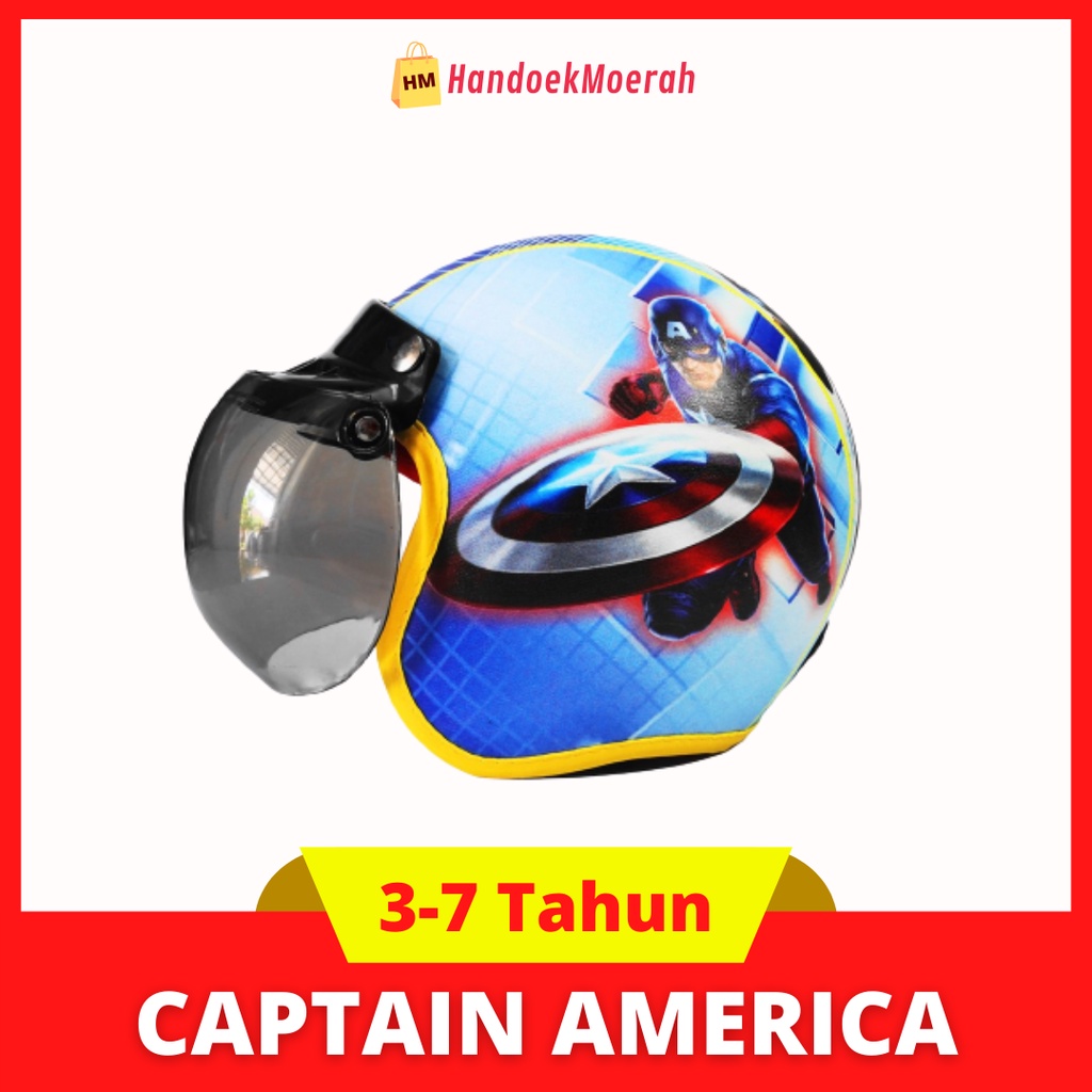 Helm Anak BOGO CAPTAIN AMERICA Murah / Helmet Non SNI / Helm Karakter Kartun Lucu / Helm Anak Cowok Laki Laki 3 4 5 6 7 Tahun
