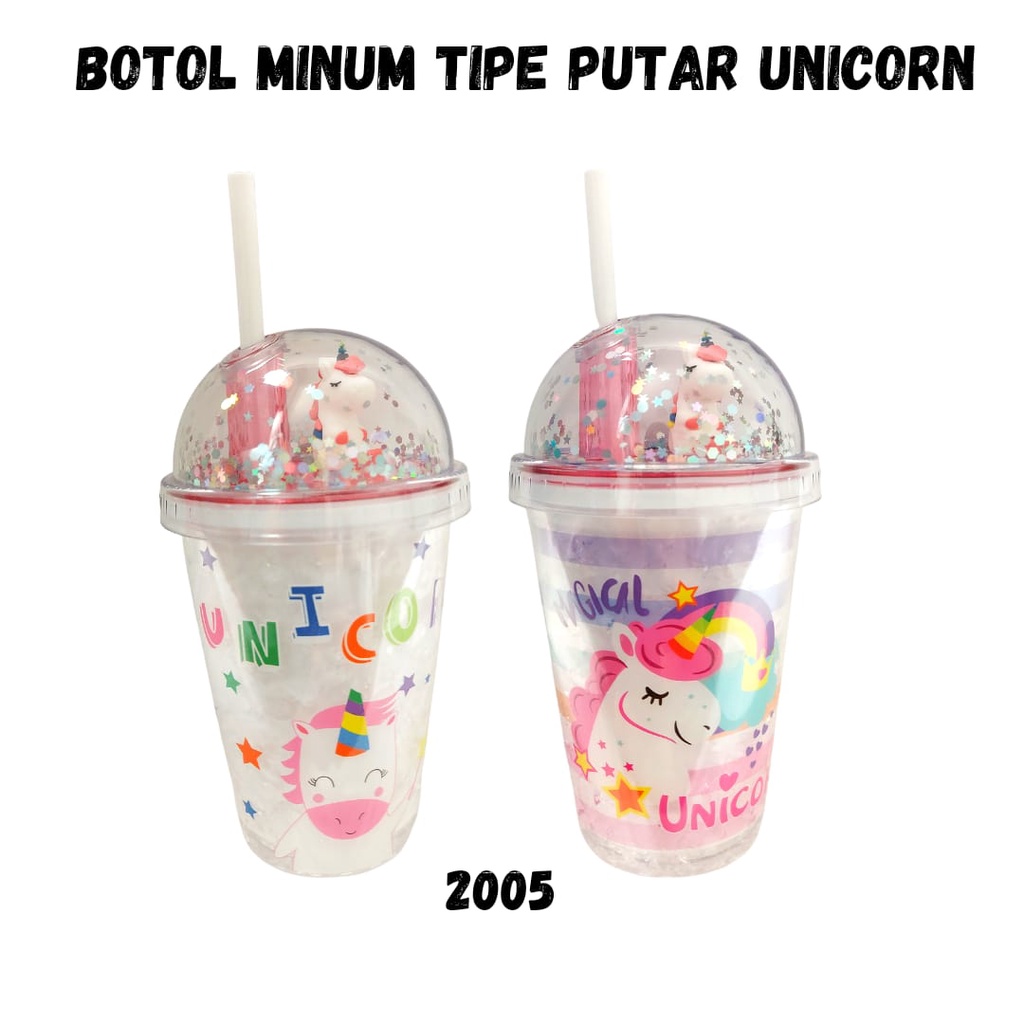 Tumbler Unicorn Blink / Gelas Karakter anak gliter Unicorn