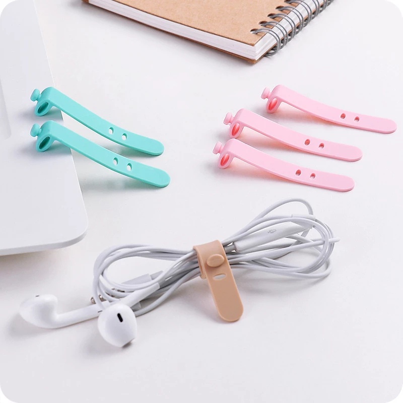 1 / 5Pcs Strap Pengikat Kabel Data / USB / Headphone 3 Lubang Bahan Silikon Flexible