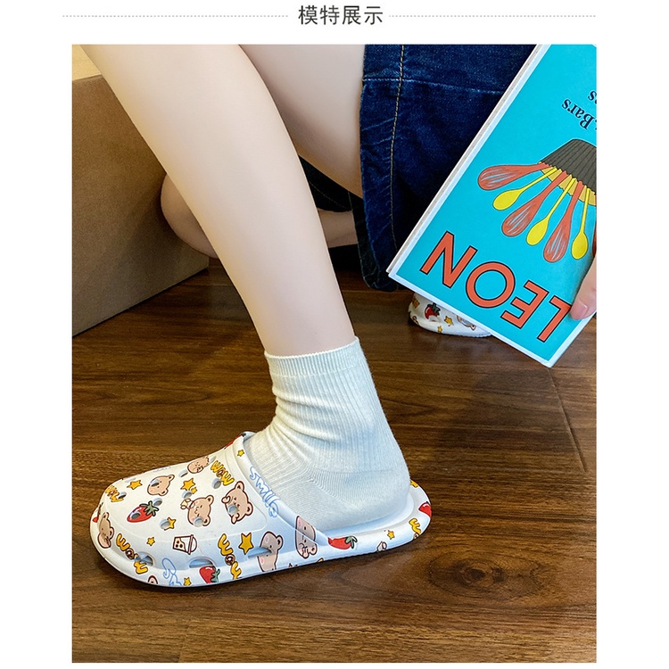 Gobra ♕ SA020 Sandal Soft Slip On Import Sendal Rumah Motif Bear Cute Fashion Korea Wanita Bahan Rubber Anti Sakit