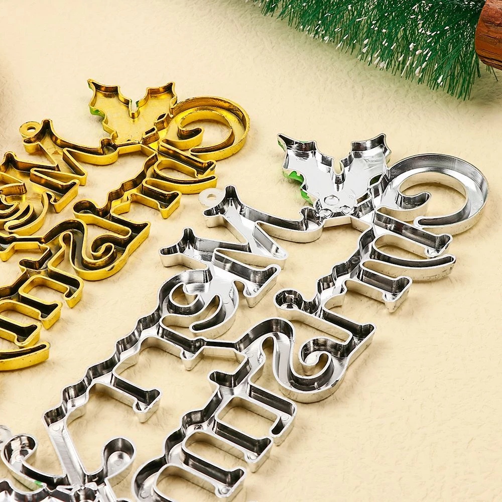 1 Pc Ornamen Gantung Desain Tulisan Merry Christmas Warna Emas Silver Untuk Dekorasi Pintu Pohon Natal