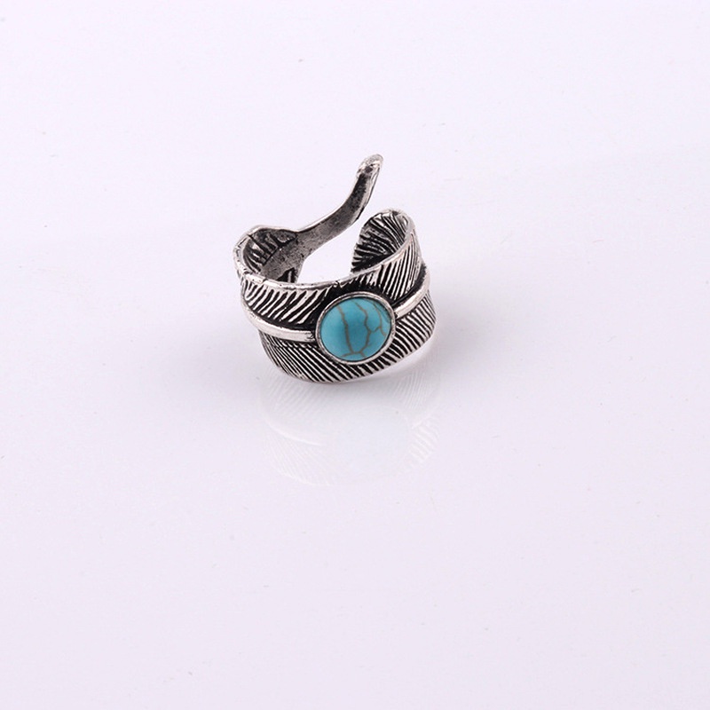 Cincin Desain Bulu Aksen turquoise Gaya Eropa Dan Amerika Untuk Pesta