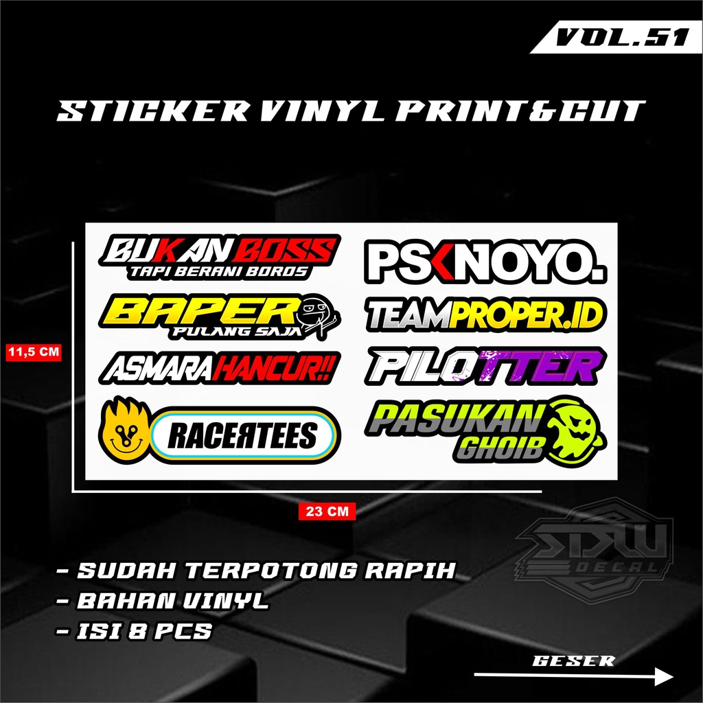 Sticker Racing Vinyl Pack Print &amp; Cut Stiker Motor Setiker Racing Variasi 51/55