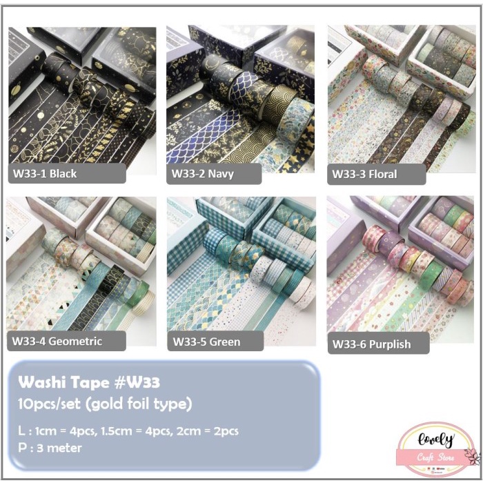 

Tape 10Pcs/Set 3M Washi Masking Tape Gold Foil Selotip Stiker Jepang #W33