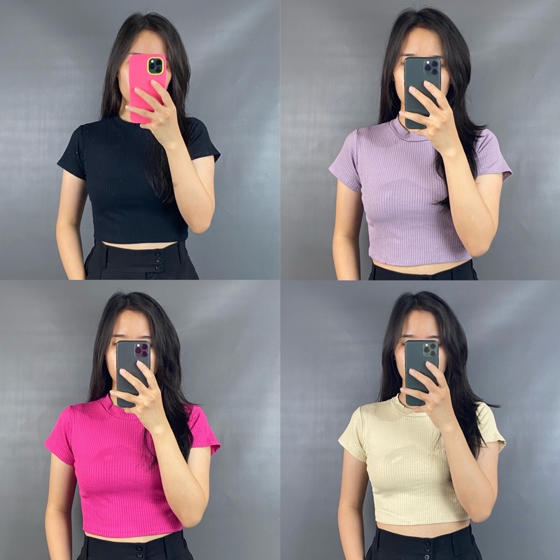 MakeGrosir - BASIC CROP TOP | CROP TEE KNIT RIB - KAOS WANITA CROP TEE - INNER KIT