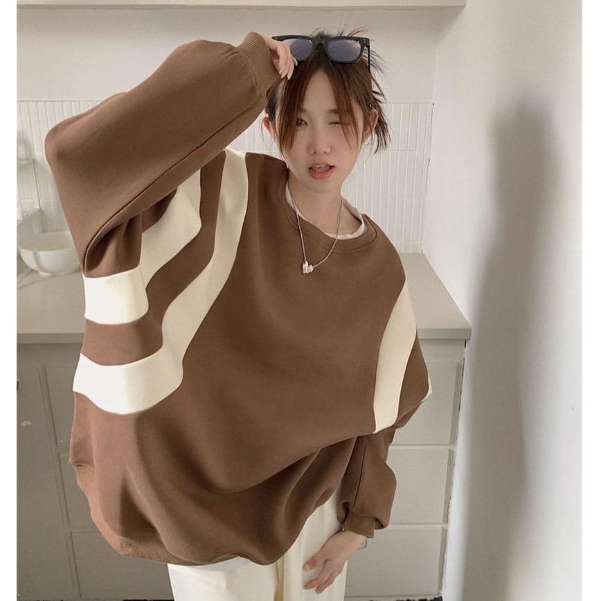 Lines Sweater Wanita Big Size Korean Style | Sweater Wanita Lucu combination Oversize