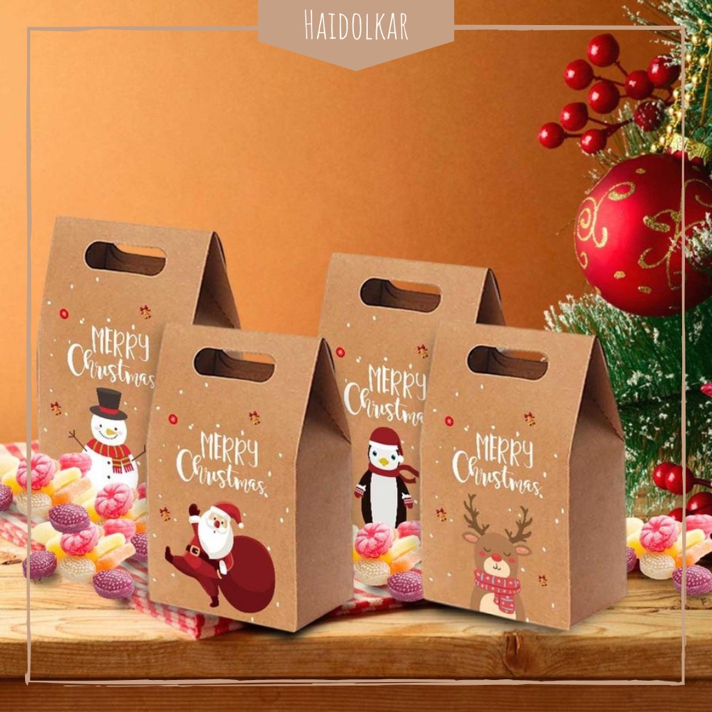 

Box hadiah natal kotak snack kotak souvenir christmas gift box gagang motif