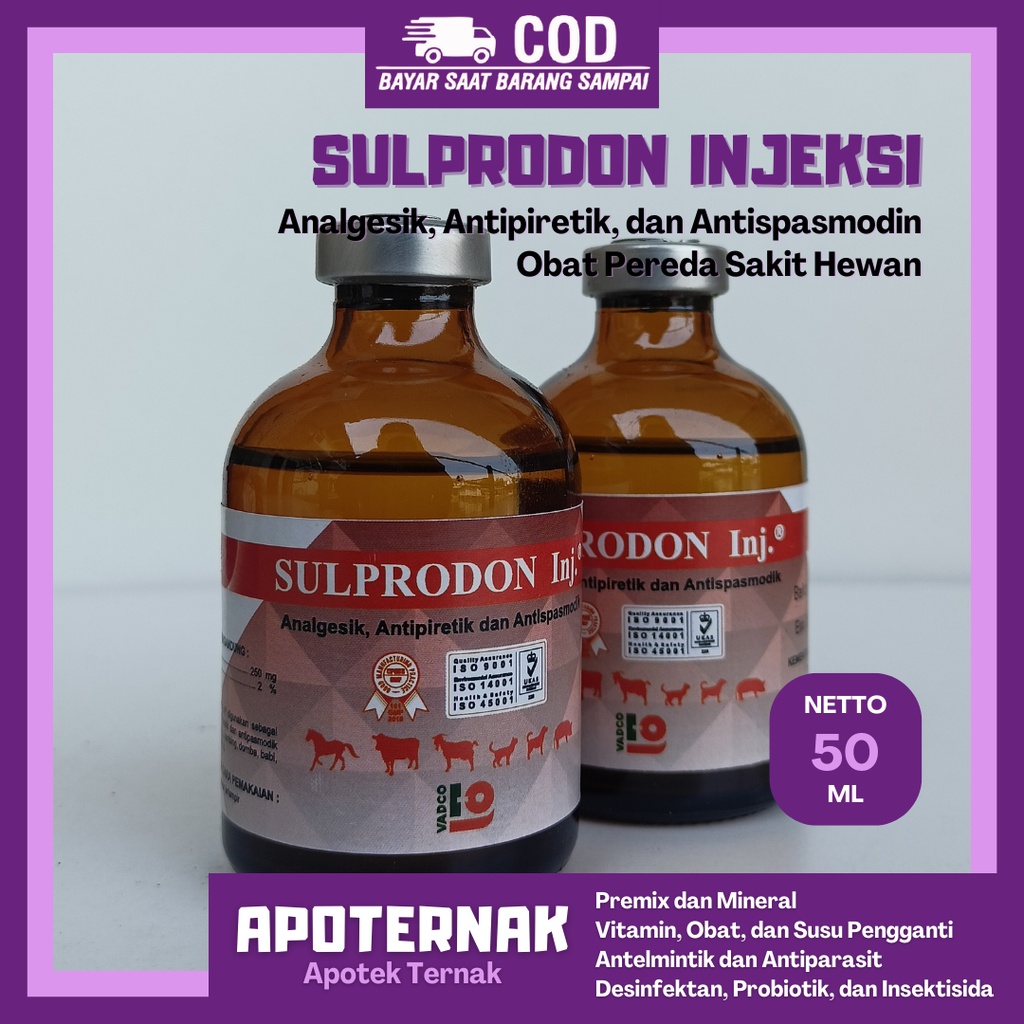 SULPRODON Injeksi 50 mL | Obat Pereda Sakit Hewan Analgesik Antipiretik Antispasmodik | Seperti Sulpidon Sanbe, Analdon | VADCO | Apoternak