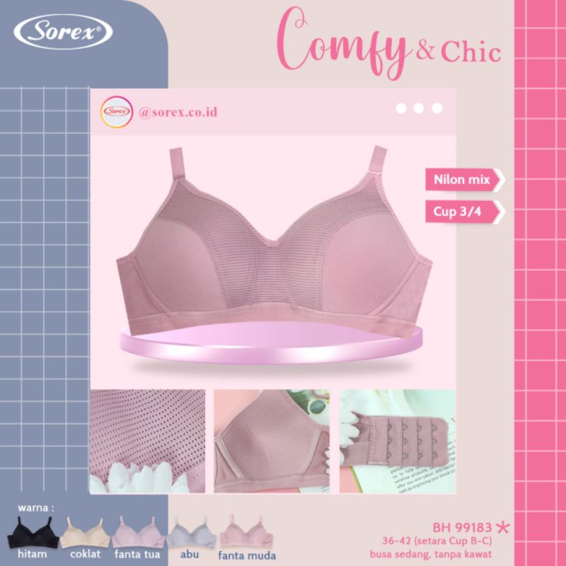 Sorex Bra Busa Tanpa Kawat Kait 3 Lavender Setara Cup B Harian BH 99183 uk 36-42